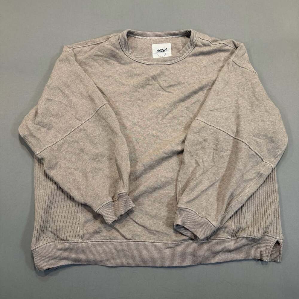 Aerie Sweatshirt Size M Brown Ribbed Side Panels Oversized Crewneck